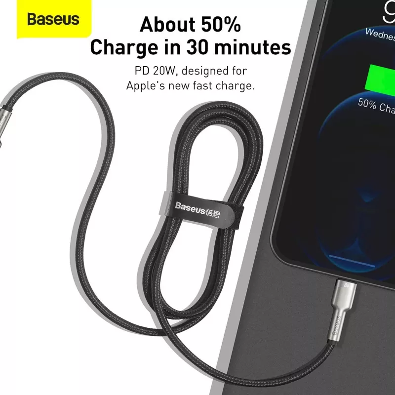 Baseus Cafule Series metalen USB-C naar Lightning kabel PD 20W 1m zwart
