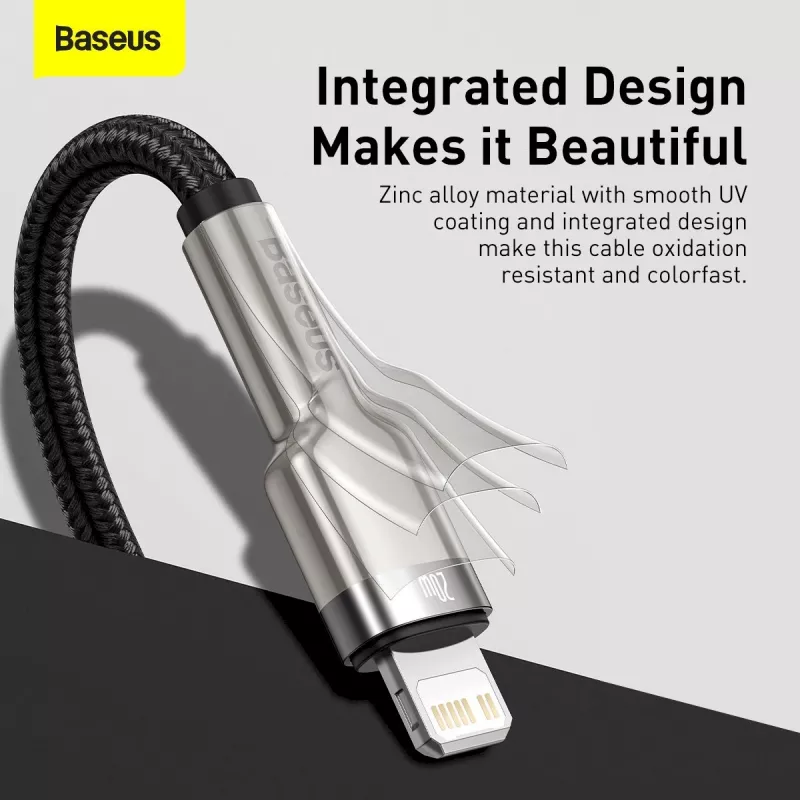 Baseus Cafule Series metalen USB-C naar Lightning kabel PD 20W 1m zwart