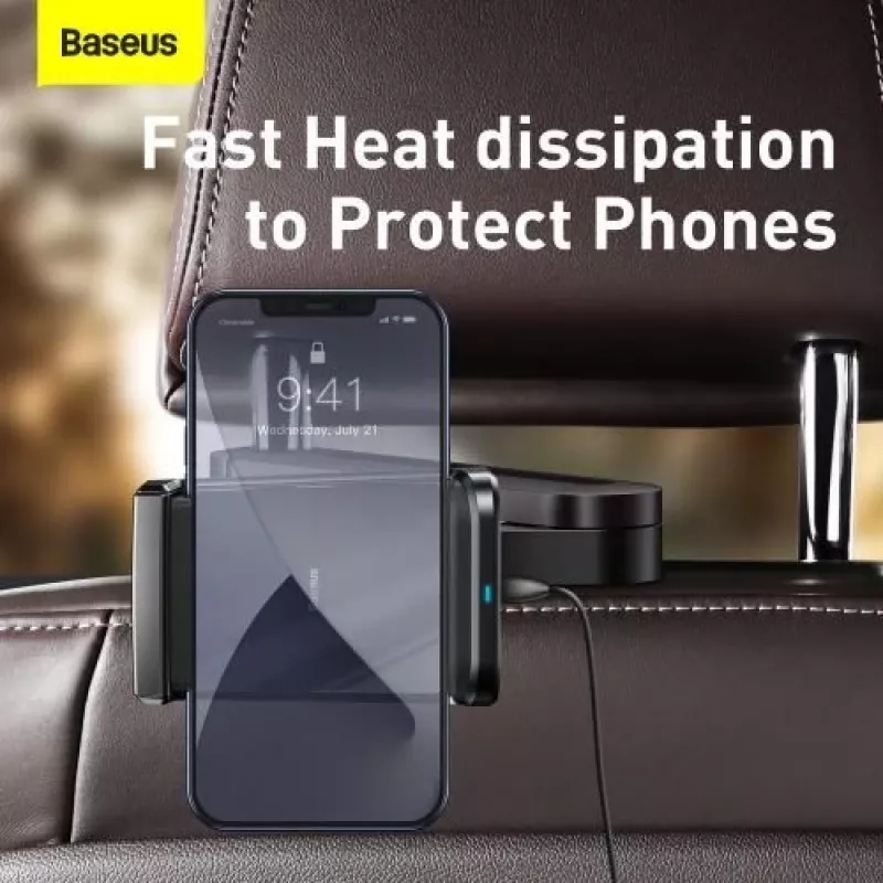 Baseus auto houder draadloze oplader Energy Storage Backseat telefoonhouder 15W zwart (WXHZ-01)