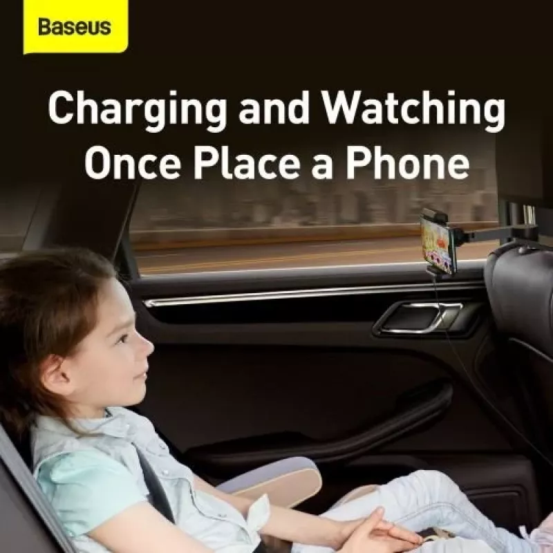 Baseus auto houder draadloze oplader Energy Storage Backseat telefoonhouder 15W zwart (WXHZ-01)