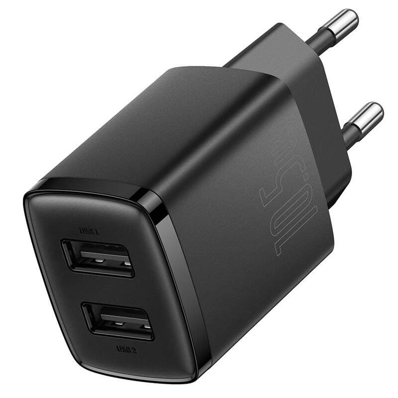 Baseus Compact oplader 2x USB 10.5W zwart