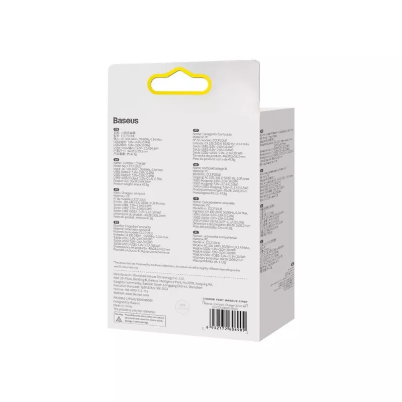 Baseus Compact oplader 2x USB 10.5W zwart