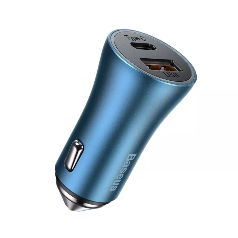 Baseus Golden Contactor Pro dual quick autolader 40W met USB-C naar Lightning kabel 1m blauw