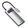 Baseus Metal Gleam Series 4-in-1 USB-C-hub, USB 3.0 + USB 2.0 + HDMI + USB-C PD, zilver