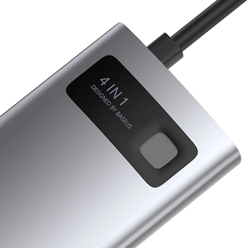 Baseus Metal Gleam Series 4-in-1 USB-C-hub, USB 3.0 + USB 2.0 + HDMI + USB-C PD, zilver