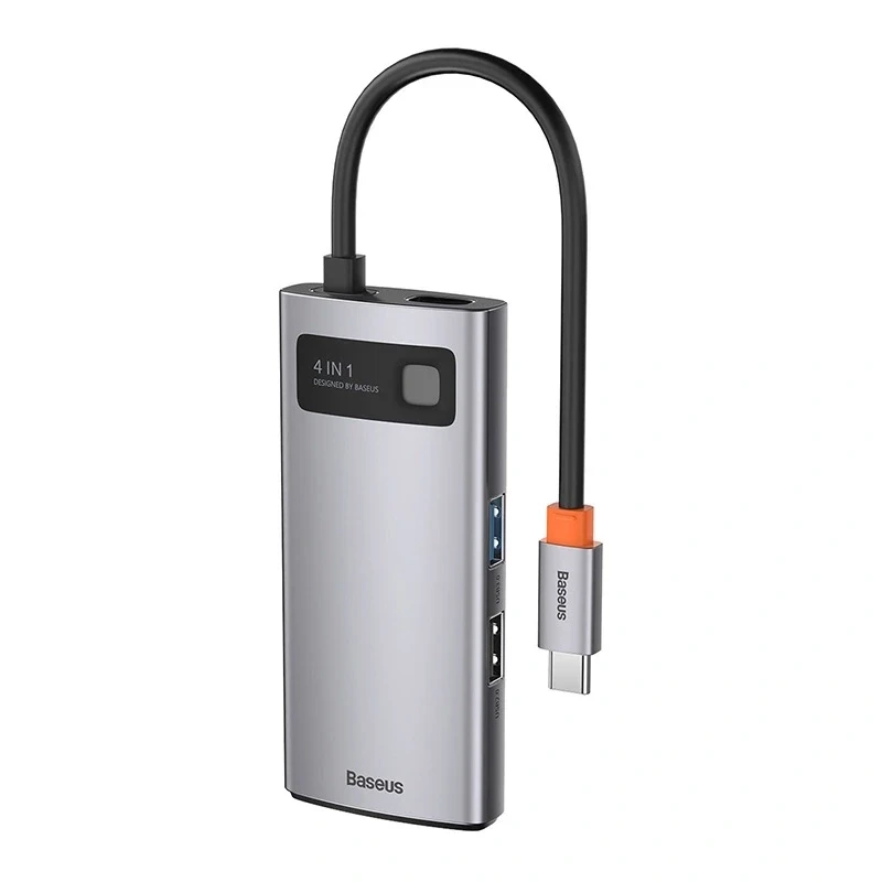 Baseus Metal Gleam Series 4-in-1 USB-C-hub, USB 3.0 + USB 2.0 + HDMI + USB-C PD, zilver