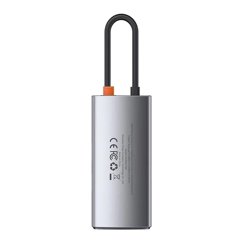 Baseus Metal Gleam Series 4-in-1 USB-C-hub, USB 3.0 + USB 2.0 + HDMI + USB-C PD, zilver