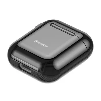 Baseus Metallic Shining ultra-dunne siliconen beschermhoes met haakje voor AirPods 1 / 2 zwart