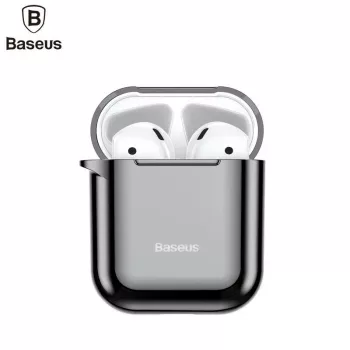 Baseus Metallic Shining ultra-dunne siliconen beschermhoes met haakje voor AirPods 1 / 2 zwart