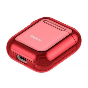 Baseus Metallic Shining ultra-dunne silicone beschermhoes met haakje voor AirPods 1 / 2 rood