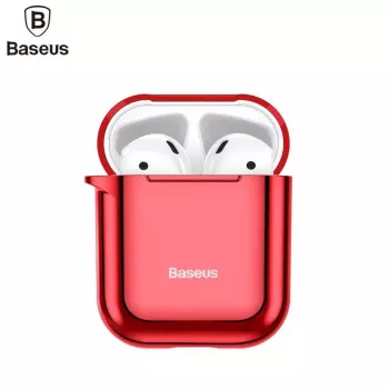 Baseus Metallic Shining ultra-dunne silicone beschermhoes met haakje voor AirPods 1 / 2 rood