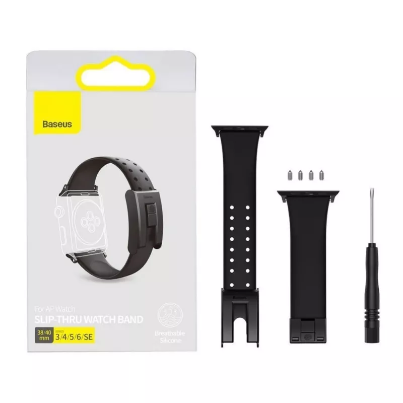 Baseus Slip-Thru armband voor Apple Watch 3/4/5/6/SE 38mm/40mm zwart (LBWSE-01)