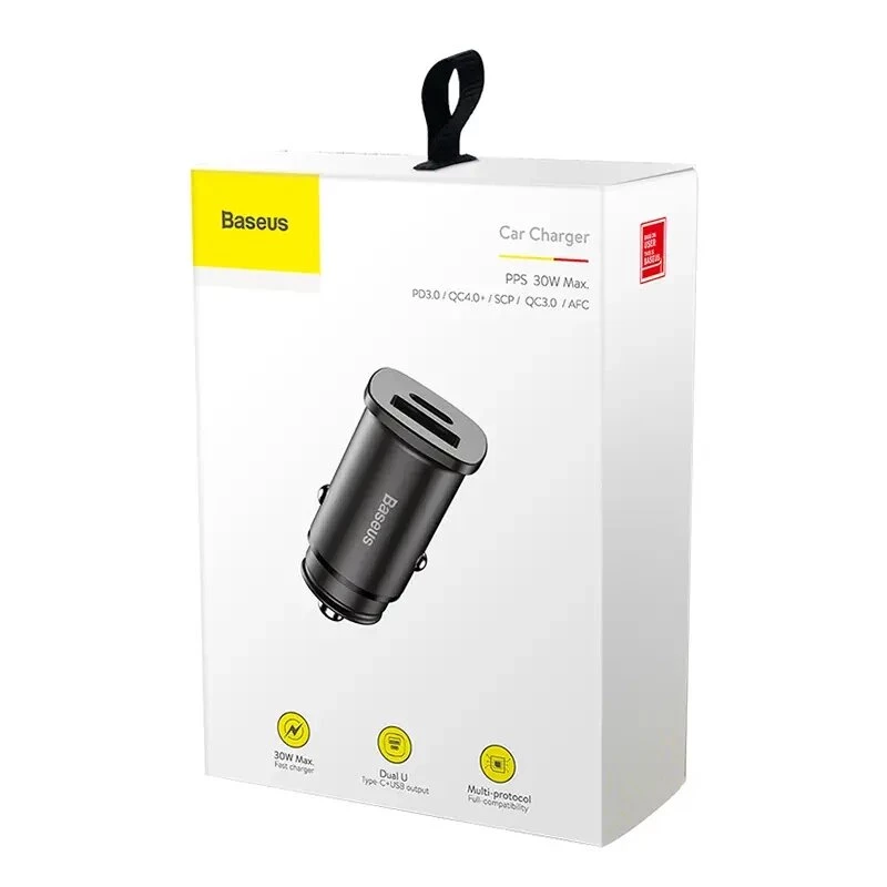 Baseus Square autolader PPS QC4.0 / PD3.0 5A 30W (zwart)