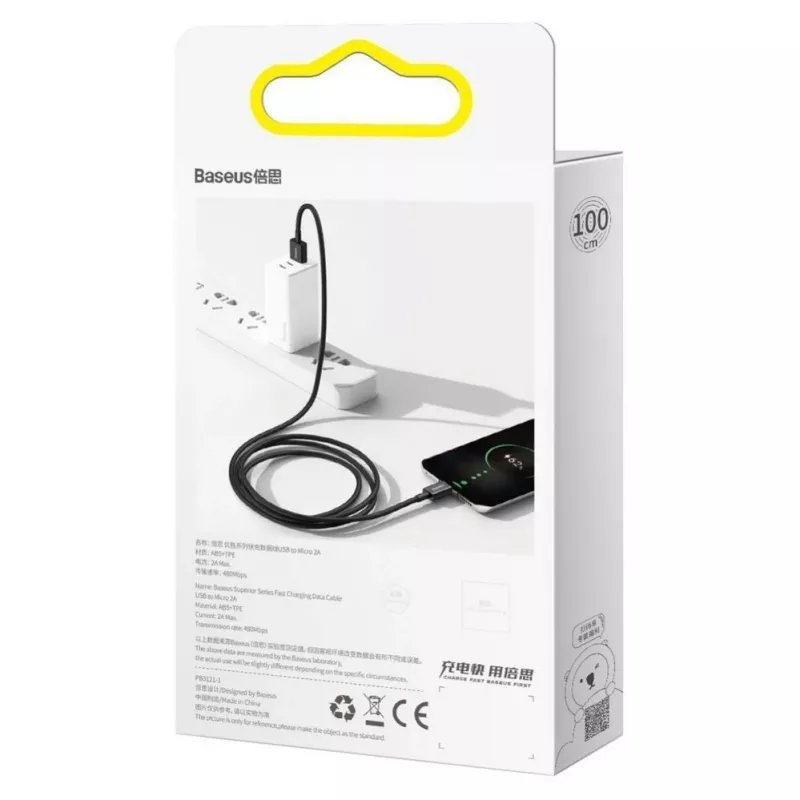 Baseus Superior snelle oplaad- en datakabel USB-A naar Micro USB 1m zwart