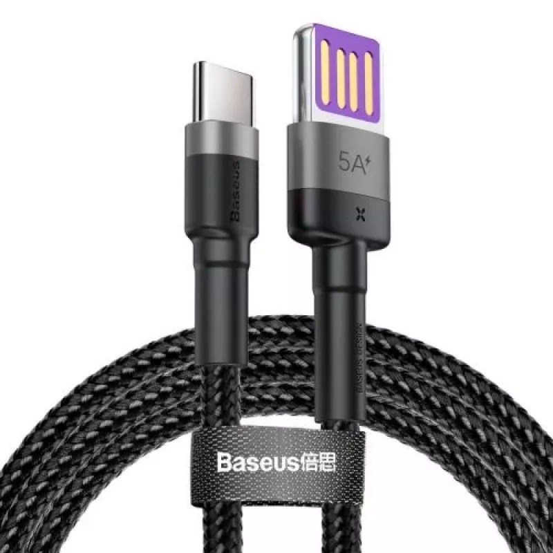 Baseus Cafule SuperCharge USB-A naar USB-C-kabel, 40W, 5A, QC 3.0, 1 m, zwart/grijs