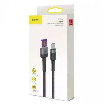 Baseus Cafule SuperCharge USB-A naar USB-C kabel, 40W, 5A, QC 3.0, 1 m, zwart/grijs