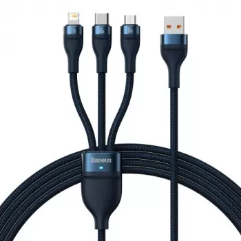 Baseus universele kabel Flash Series II 3-in-1 snellaad- en datakabel (USB-A naar Micro + Lightning + Type-C) 66W, 480mbps, 1,2m, blauw (CASS040003)