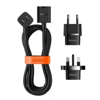 Baseus universele PowerCombo kabel / verlengkabel met mini-stekkerdoos 1m zwart (EU- en UK-netadapter)