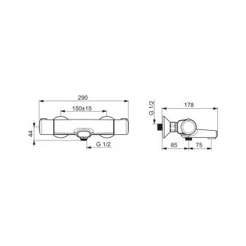 Bad- en douchemengkraan 7462U NOVA chroom eenhendel wandmontage