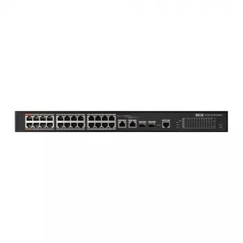 BCS 24-poorts gigabit PoE+ industriële smart managed switch met 2 SFP, 300W budget, DIN-rail