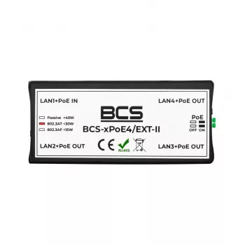 BCS-xPoE4/EXT-II 4-poorts PoE+-switch met 1 uplink-poort, 60W budget, extend-modus tot 250m