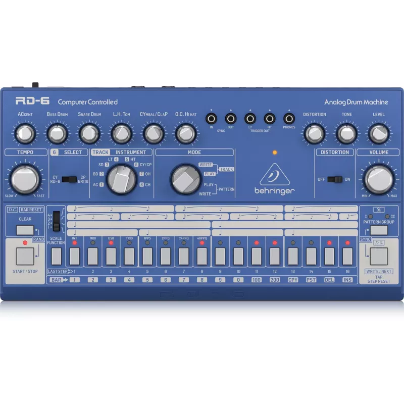 Behringer RD-6-BU analoge rhythm & drum machine, blauw