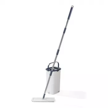 Beldray LA00000008EU7 platte mop en emmer set - grijs/blauw, 5L zelfwringend systeem, telescopische steel, microvezel