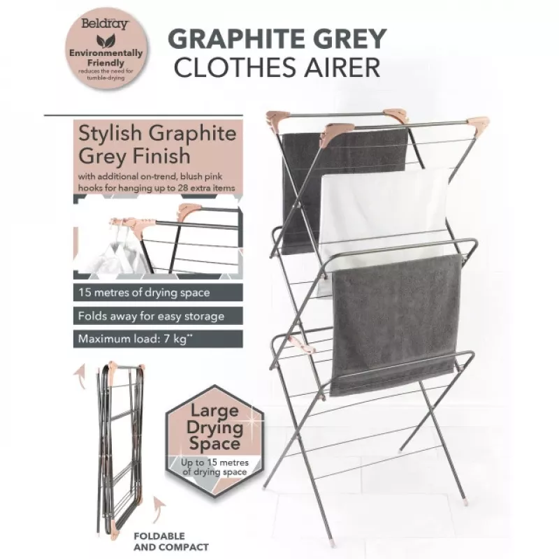 Beldray LA072498GRYNFEU7 Elegant 3-traps wasrek, grafietgrijs