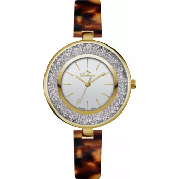 BELLEVUE D72 dames quartz analoog horloge 33mm zilveren wijzerplaat zwarte leren band