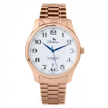 BELLEVUE FB4 dames quartz analoog horloge 40 mm roestvrijstaal zwarte wijzerplaat leren band