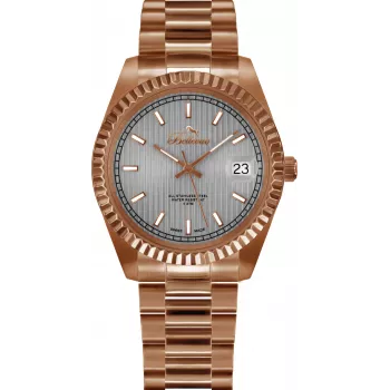 BELLEVUE H27 dames quartz polshorloge analoog 38mm zilveren wijzerplaat zwarte leren band