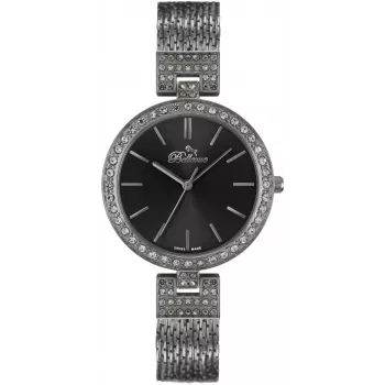 BELLEVUE Woman B25 35 mm quartz analoog horloge zilveren wijzerplaat zwarte leren band