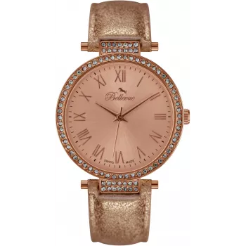 BELLEVUE Woman B39 35mm quartz horloge zilveren wijzerplaat zwart leren band
