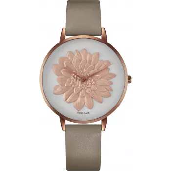 BELLEVUE B43-1 dames analoog quartz horloge 40mm zilverkleurige wijzerplaat zwarte leren band