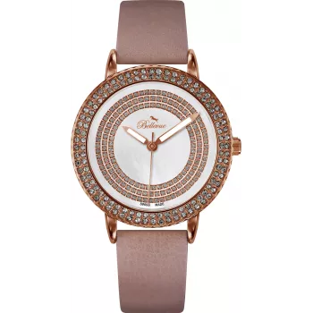 BELLEVUE dames B45 35mm quartz analooghorloge edelstalen kast zilveren wijzerplaat zwart lederen band