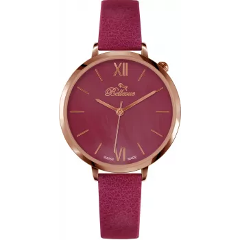 BELLEVUE dames B50 35 mm quartz analoog horloge zilveren wijzerplaat zwart leren band