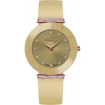 BELLEVUE Woman E105 quartz analoog horloge 33mm roestvrijstaal witte wijzerplaat zwart leer