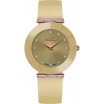 BELLEVUE Woman E106 quartz analoog horloge 26mm RVS behuizing witte wijzerplaat zwarte lederen band
