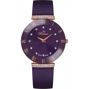 BELLEVUE Woman E114 26mm quartz analoog horloge zilveren wijzerplaat zwart leren band