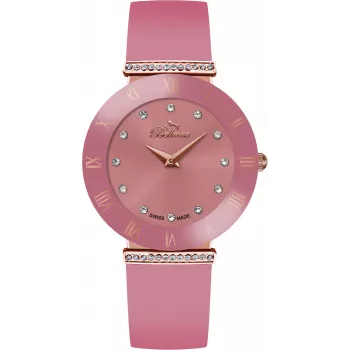 BELLEVUE Woman E116 quartz analoog horloge 26 mm zilveren wijzerplaat zwart leer