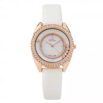 BELLEVUE Woman E50 33 mm quartz analoog horloge roestvrijstalen behuizing echt leren band