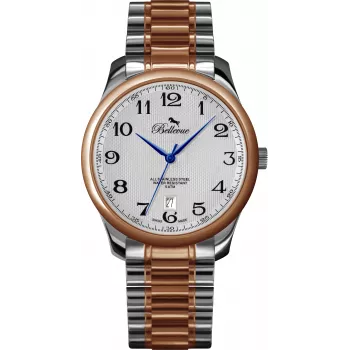BELLEVUE Woman F2 35 mm quartz horloge zilveren wijzerplaat zwarte leren band