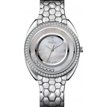 BELLEVUE Woman F51 quartz analoog horloge 33mm zilveren wijzerplaat zwart lederen band