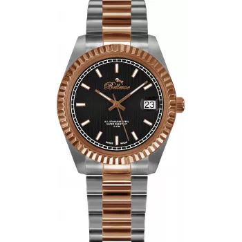 BELLEVUE dames H19 38mm quartz analooghorloge zilveren wijzerplaat zwart lederen band