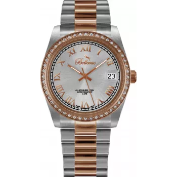 BELLEVUE Woman I21 36mm analoog quartz horloge zilverkleurige wijzerplaat zwarte leren band