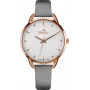 BELLEVUE dames analoog quartz horloge B34 38 mm RVS behuizing witte wijzerplaat zwart leren band