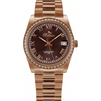 BELLEVUE dameshorloge I29 quartz analoog 36mm RVS kast witte wijzerplaat zwarte leren band