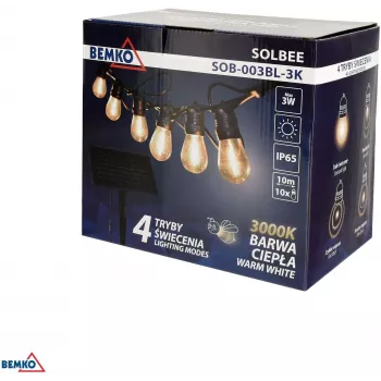 BEMKO SOLBEE zonne-LED-tuinlichtsnoer 10 LEDs 10m warmwit 3000K IP65 zwart