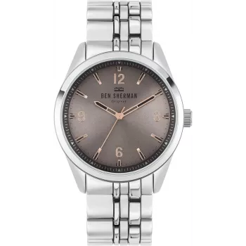 BEN SHERMAN heren quartz analoog horloge WB057ESM 43mm edelstaal blauwe wijzerplaat zilveren mesh band