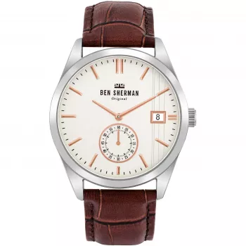 BEN SHERMAN herenhorloge WB039T 43mm bruine leren band zwarte wijzerplaat